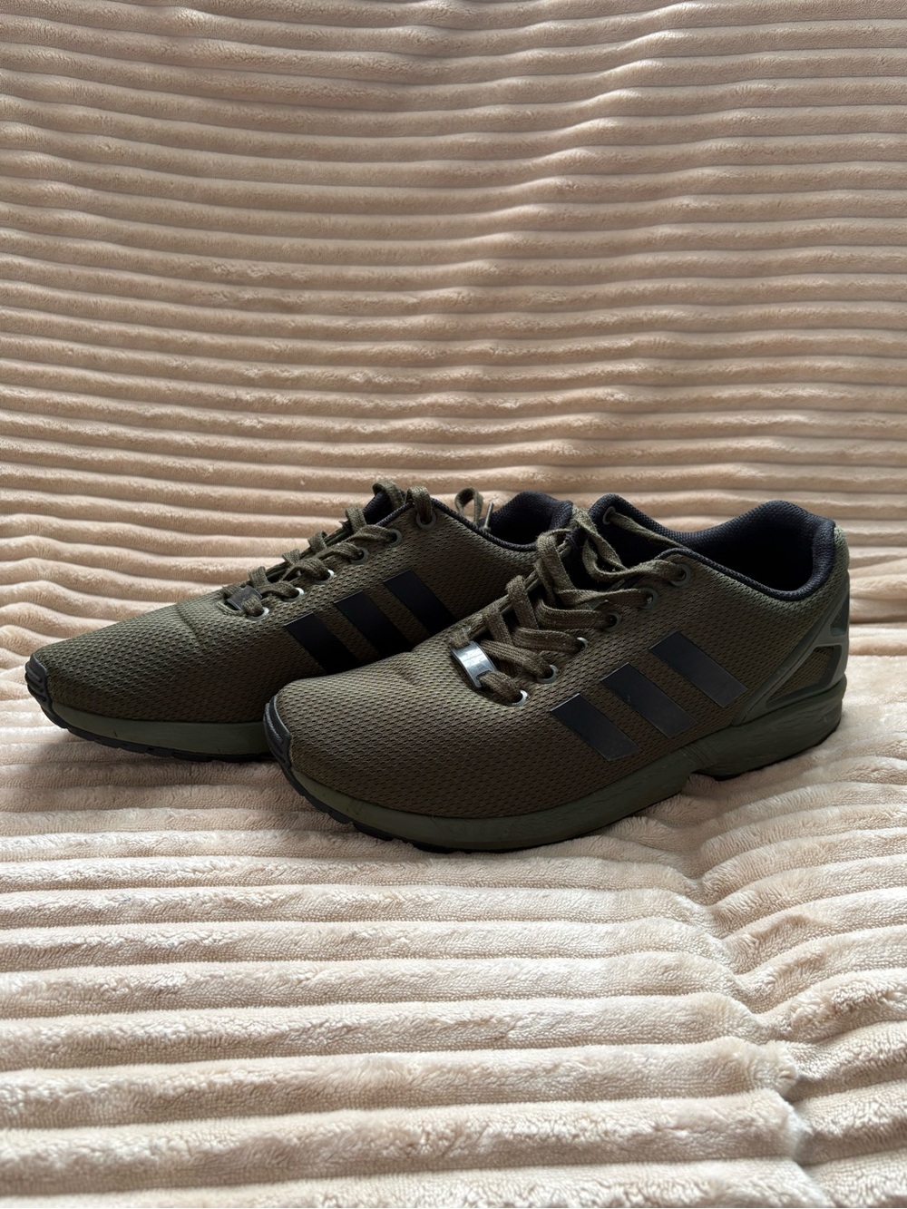 adidas Men’s Olive Green Mesh Sneakers with Black Stripes
